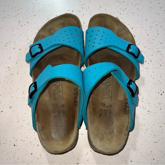 Birkenstock Birkis Freeport Burko-Flor Uppers Perforated 2 Strap Aqua Women Sz 9 - Picture 9 of 11
